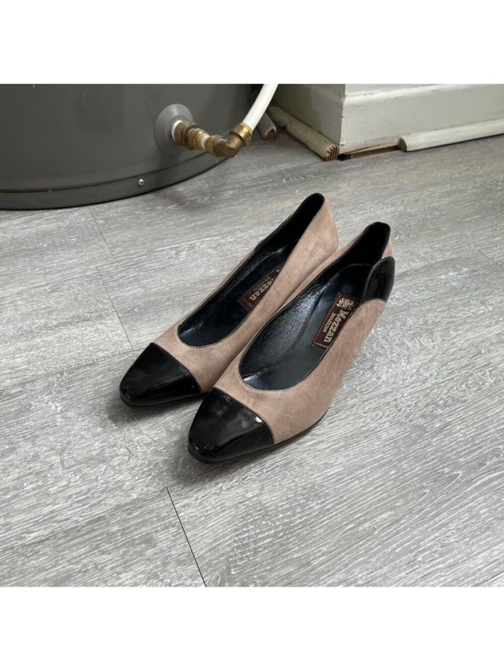 Cream / Beige / Black Vintage 90’s “Mezzan” Genuine Leather / Suede Heels